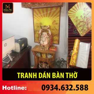 TRANH DÁN TƯỜNG Bàn thờ thần tài thổ địa - kt 61cmx81cm - sen hội tụ tỏa dọc [ đồ bày bàn thờ thần tài ]