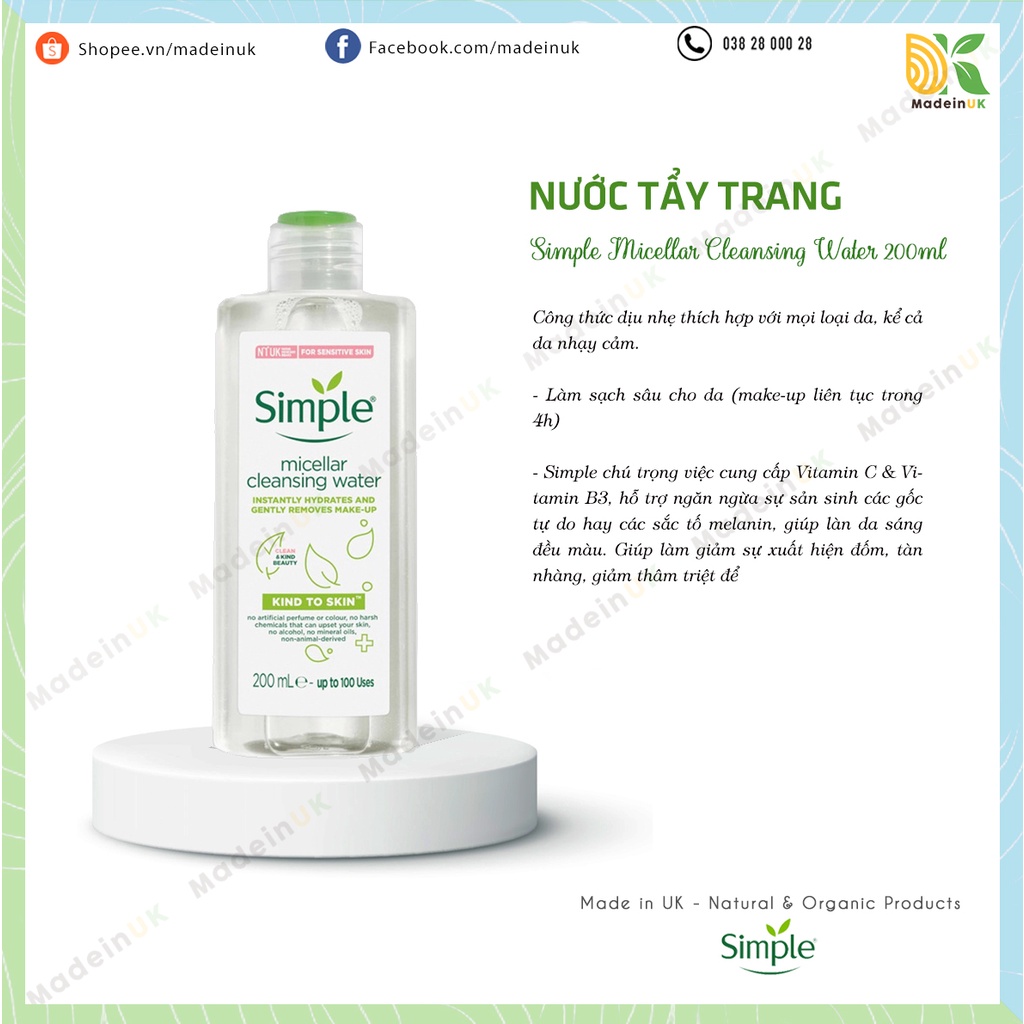 Nước Tẩy Trang Simple Micellar Cleansing Water 200ml