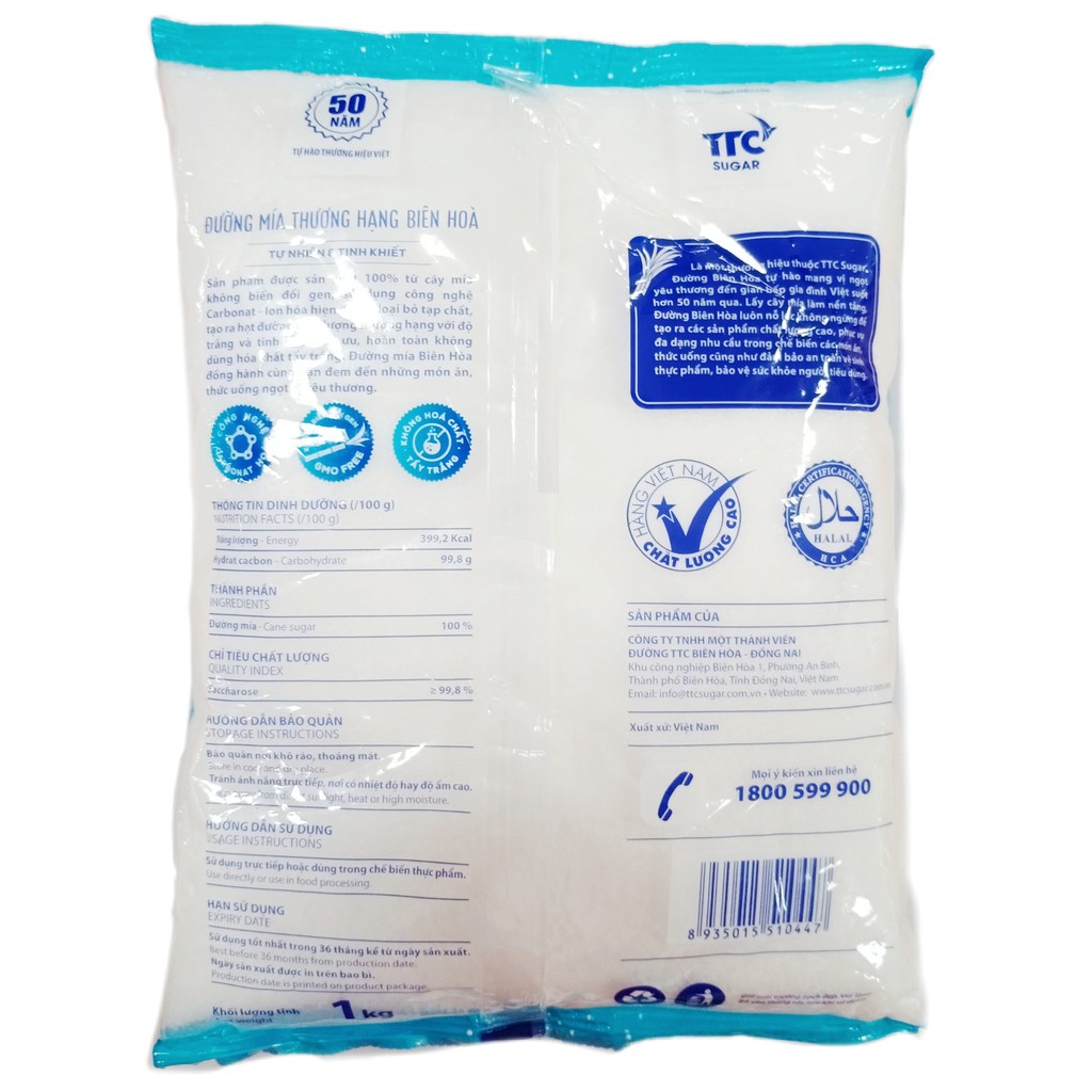 COMBO 5 GÓI ĐƯỜNG MÍA TRẮNG THƯỢNG HẠNG BIÊN HÒA/ ĐƯỜNG TRẮNG - gói 1kg