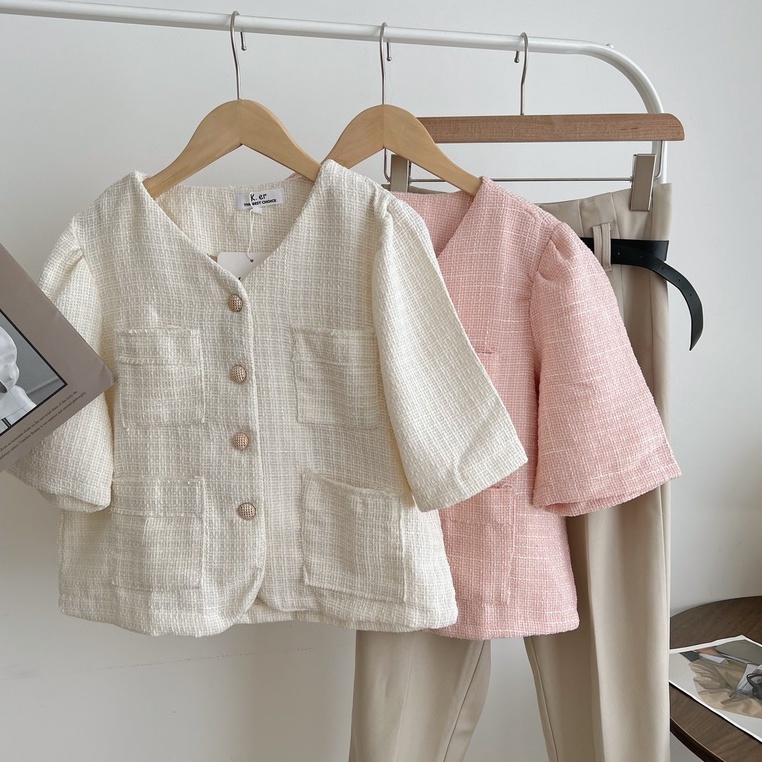 Áo dạ tweed dáng ngắn croptop cộc tay khoác ngoài đẹp