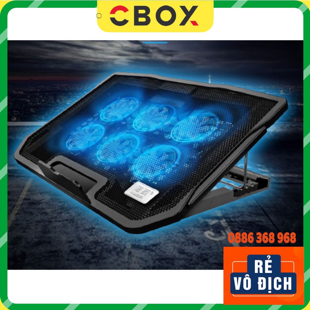Đế Tản Nhiệt Laptop 17 inch, 15.6 inch, 14 inch Kiêm Giá Kê Đỡ Macbook Air Pro 6 Quạt Lớn Chạy Cực Êm CBOX Nouxi H9