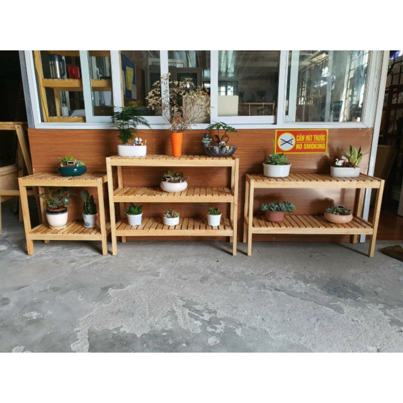 Kệ Đa Năng, Trồng Cây, Trang Trí Để Dép 2 Tầng 65cm Bằng Gỗ Cao Su Cao Cấp.