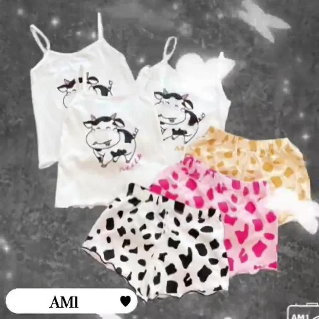 Đồ bộ bé gái quần áo 2 dây hình bò sữa Đồ bộ cho bé gái xinh xắn