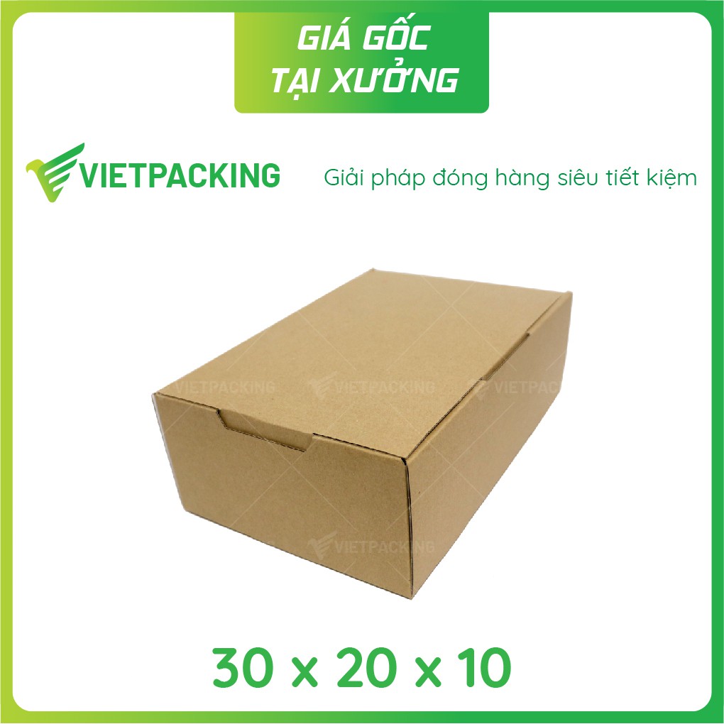 30x20x10 - 10 hộp carton nắp gài 3 tai độc lạ, giấy đẹp V177