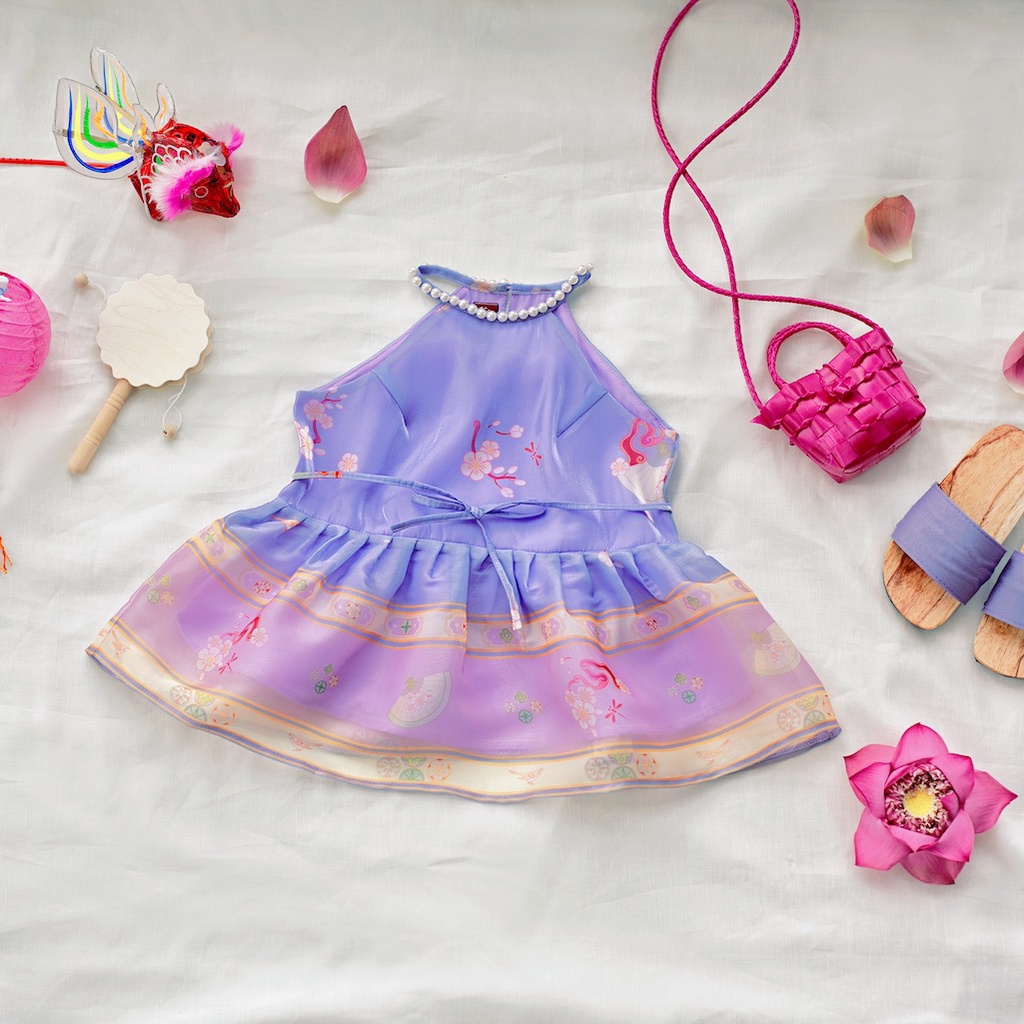 Sumire Store SET Áo yếm xòe organza Hoa Niên Ca BÉ - Tím