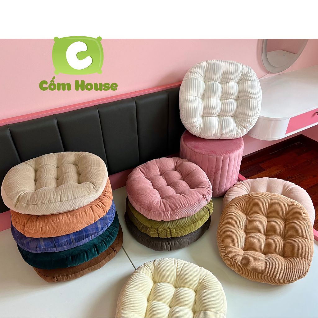 Đệm Ngồi Bệt, Nệm Ngồi Tròn Nhung Tăm 45Cm, 2 Màu Tươi Mới