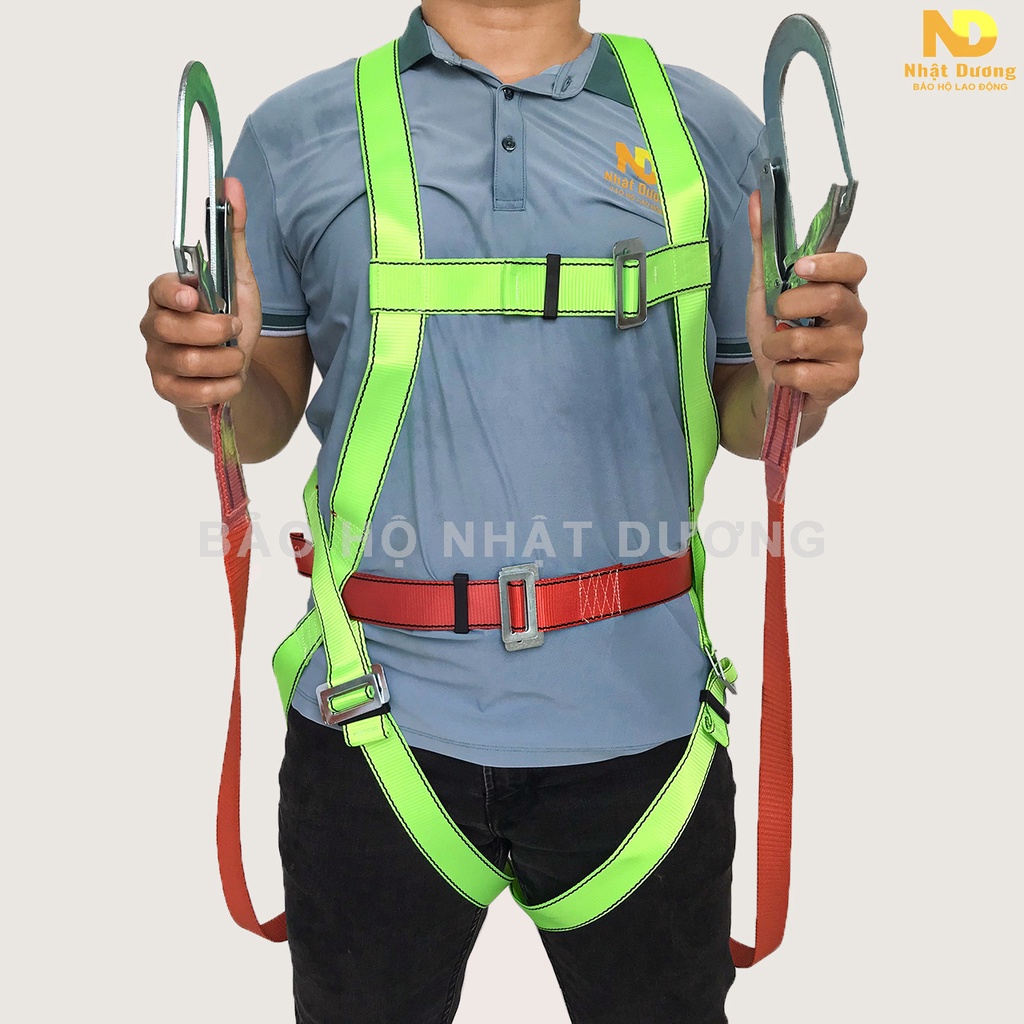 Dây đai an toàn toàn thân 2 móc lớn TT11 dây bẹ, Dây bảo hộ lao động Nhật Dương dùng làm việc trên cao