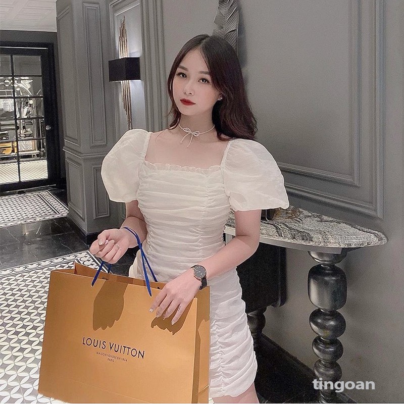 Váy nhún 2 kiểu cổ vuông trễ vai organza hack eo trắng tingoan ARIANA DRESS/WH | BigBuy360 - bigbuy360.vn