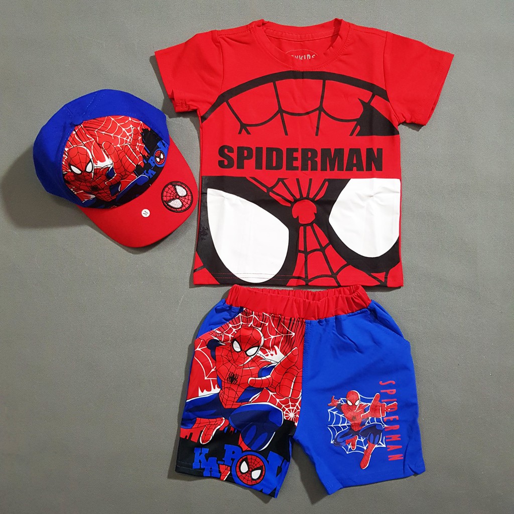 Bộ thun cotton người nhện spiderman kèm nón cực ngầu bé trai