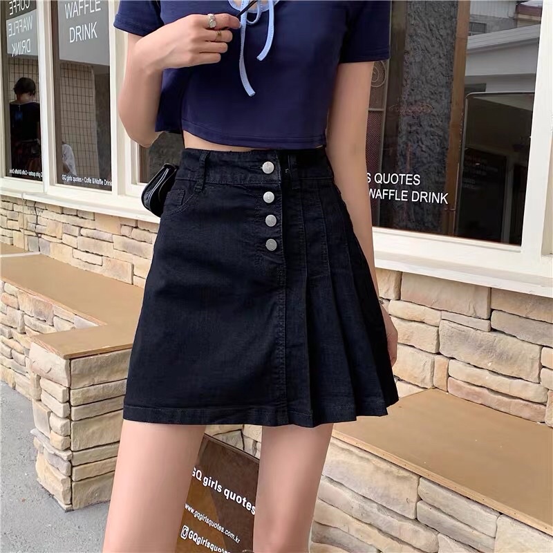 Chân váy jean chữ A ngắn chân váy bò cạp cao xinh xắn chất mềm đẹp kiểu cách khác lạ đẹp mắt