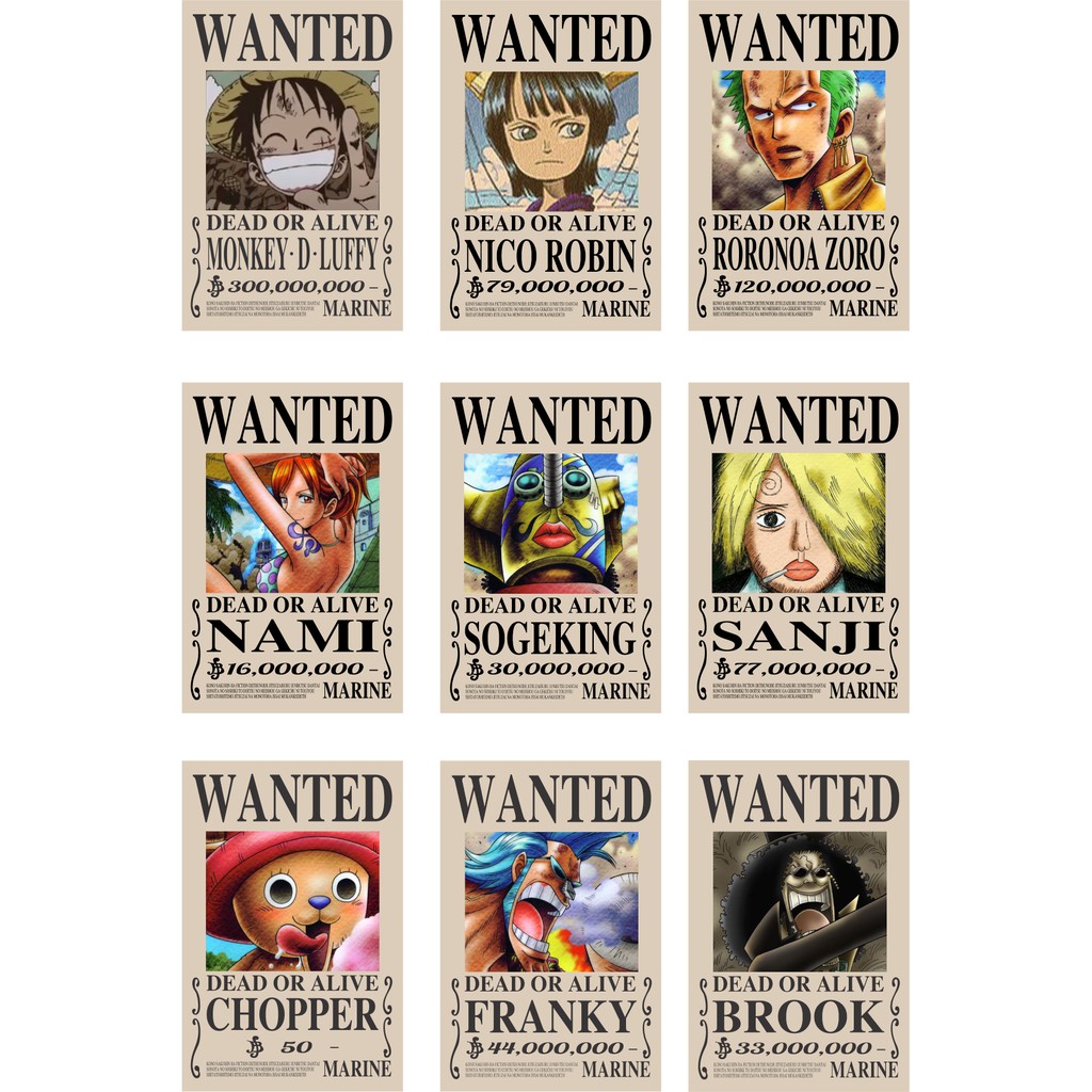 Tờ Poster Lệnh Truy Nã Team Mũ Rơm Onepiece - Wanted Poster One Piece Đảo Hải Tặc Bóc Dán By AnimeX