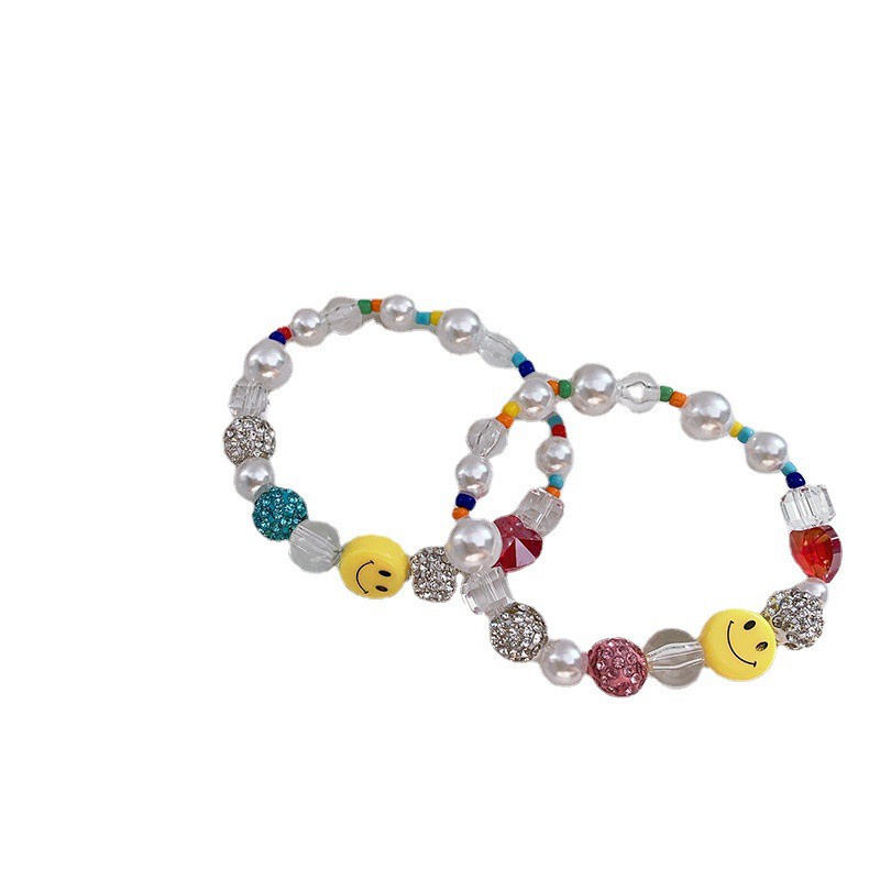 Vòng Tay Chuỗi Hạt Ngọc Trai Mặt Cười  191153Đồng Hồ Đeo Tay Kiểu Hoạt Hình Đơn Giản Phong Cách Retro