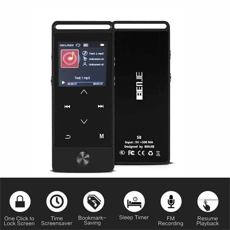 Máy nghe nhạc MP3 benjie S8 Bluetooth 4.0 màn hình 1.4inch cảm ứng hỗ trợ thẻ nhớ TF