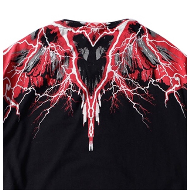 Áo Thun Cotton Tay Ngắn Cổ Tròn In Hình Đôi Cánh Màu Đen Phong Cách Thể Thao Unisex