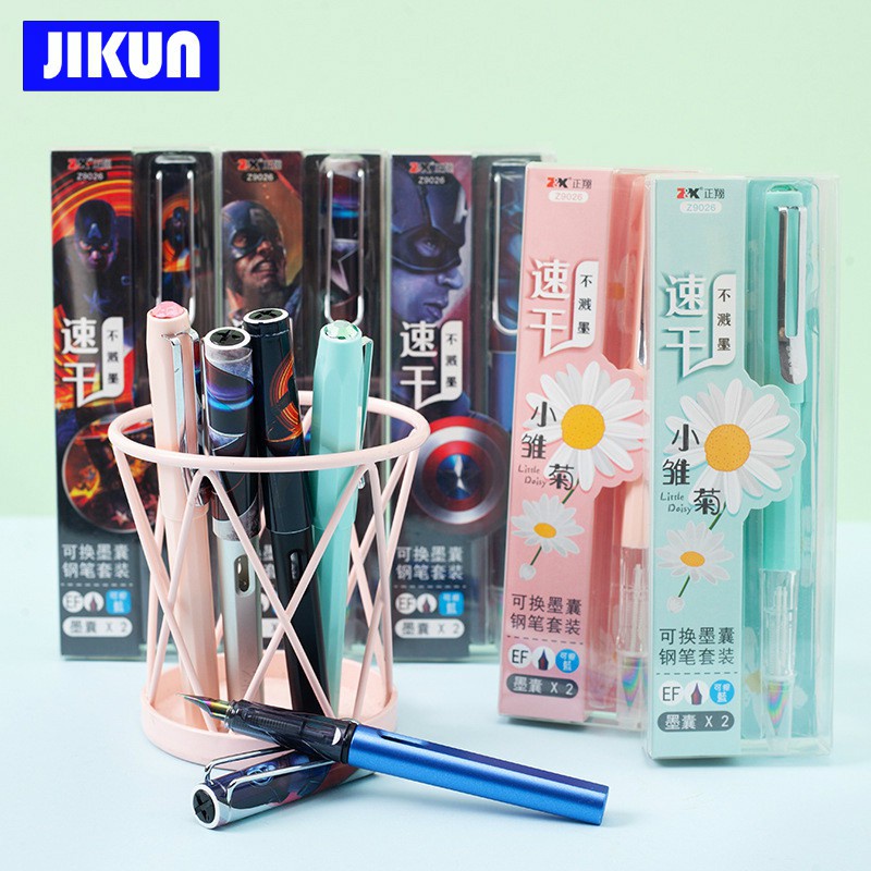 Bộ Bút Máy Thư Pháp Jikkon EF Ngòi EF Khô Nhanh Kèm Ruột Bút Màu Xanh Dương Dùng Một Lần Z9026