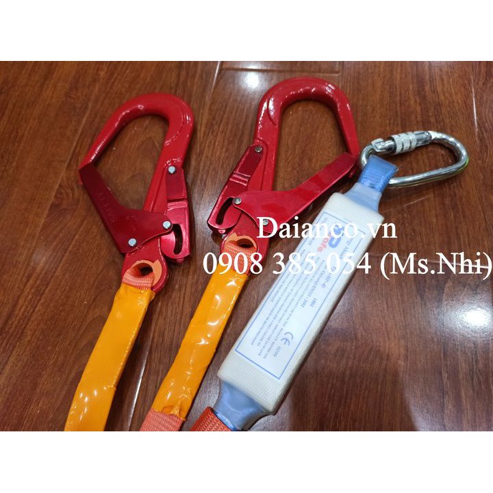 Dây an toàn toàn thân 02 móc nhôm dây bẹ có hộp giảm sốc- Hình thật