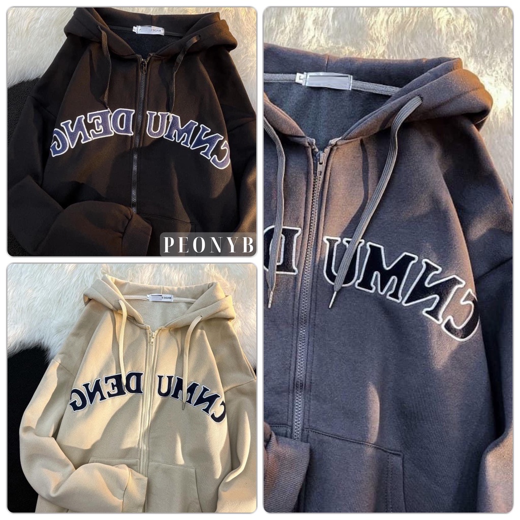 Áo Khoác Nỉ Ngoại Cnmu PEONYB Unisex [FREESHIP] Hoodie zip kiểu form rộng tay bồng in chữ vintage 3158 hàn quốc đẹp