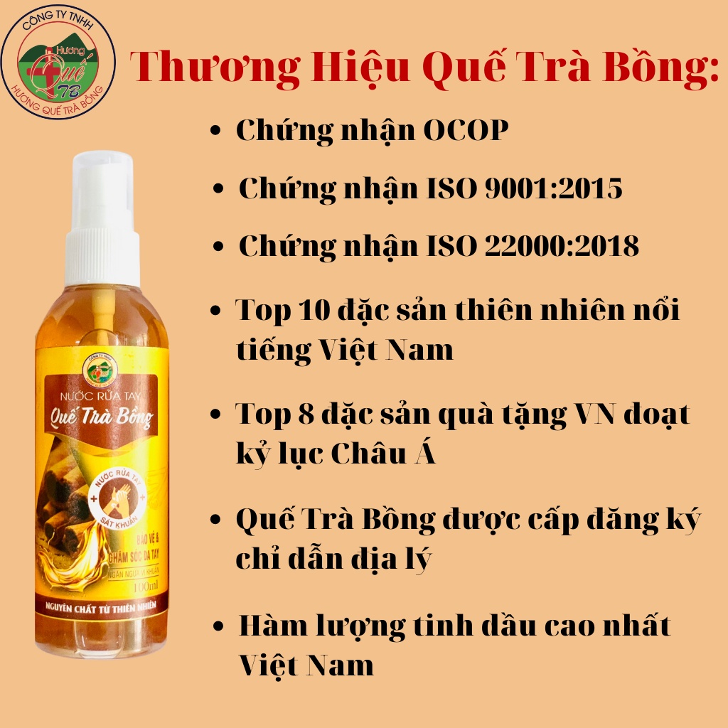Hương Quế Trà Bồng Rửa Tay Khô Quế Trà Bồng 100ml