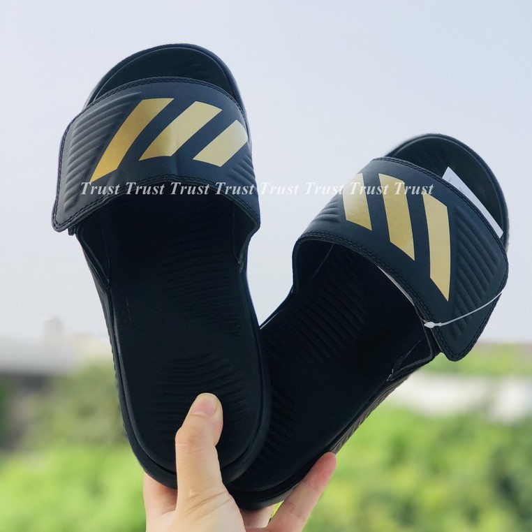 Dép Alphabounce adidas ♥️FREESHIP +hộp♥️ quai ngang nam màu full đen 3 sọc vàng chất xịn 1-1