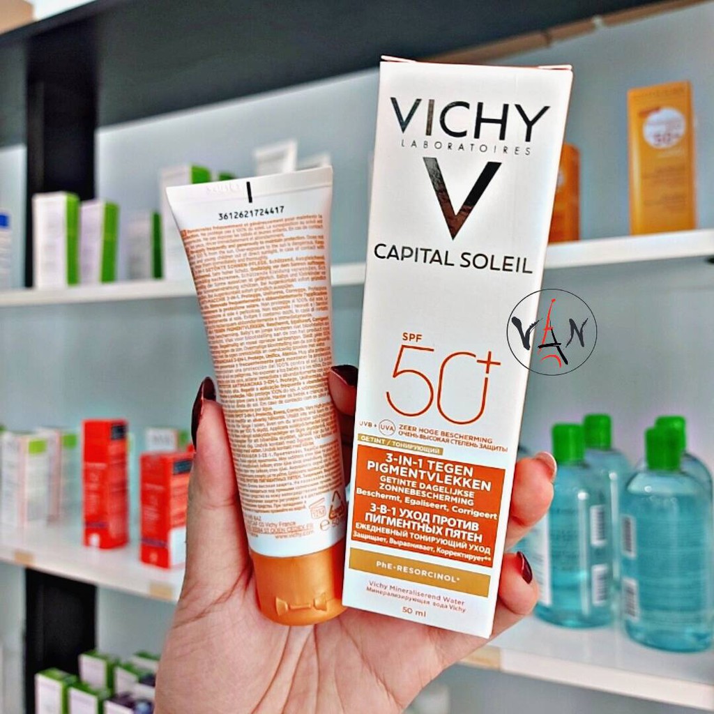 Kem chống nắng Vichy có màu che khuyết điểm giảm thâm nám và dưỡng da SPF 50+ PA++  Ideal Soleil Anti-Dark Spots 50ml