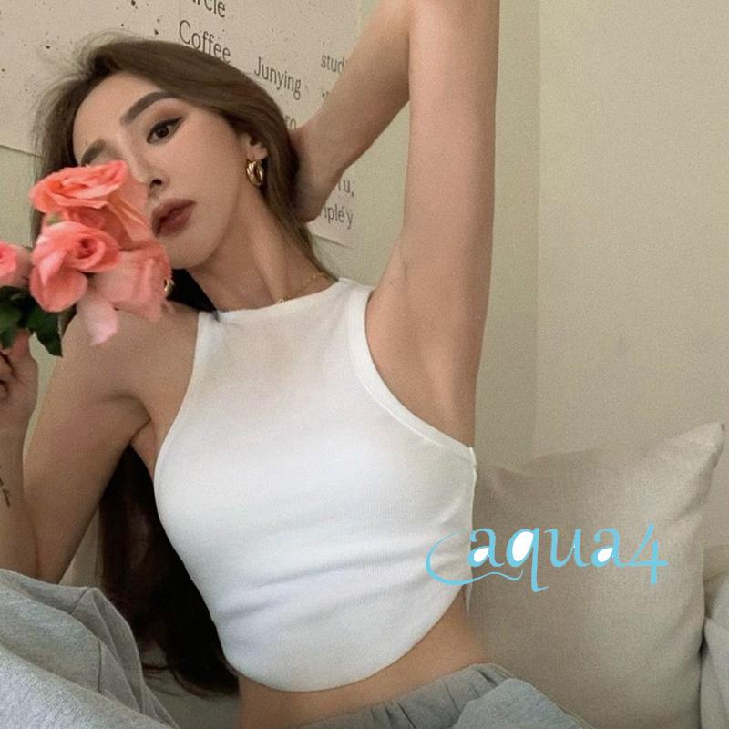 Áo Croptop Sát Nách Cổ Tròn Màu Sắc Đơn Giản Cho Nữ