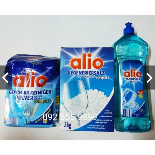 Combo bột rửa bát Alio 1,8kg, bóng Alio 1000ml, muối Alio 2kg