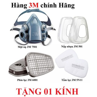 (Chính hãng) 100%.Bộ Mặt Nạ Phòng Độc 3M 7501 Kèm Theo Phin Lọc 3M6001 - Phun Sơn, Chống hóa chất, Chống bụi