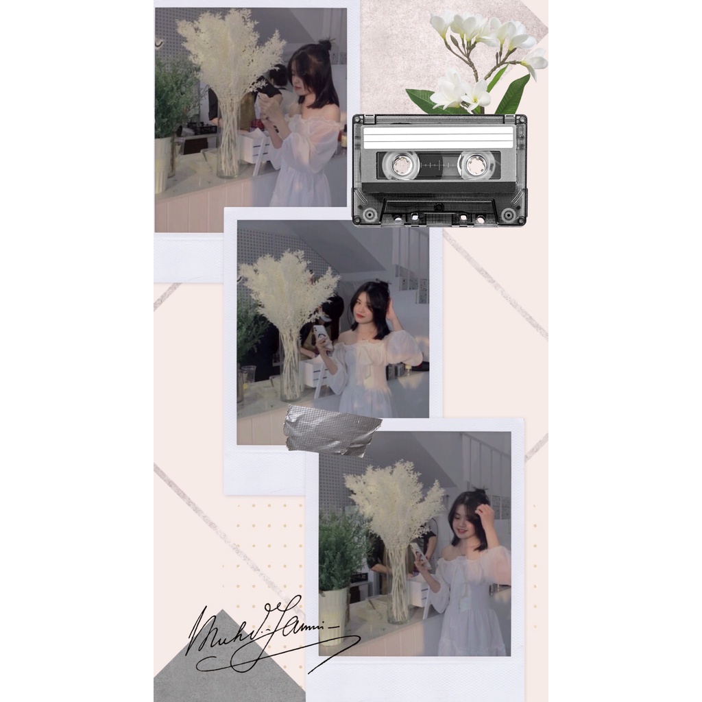 Đầm - Váy voan trắng trễ vai tầng 2 lớp thắt nơ tiểu thư siêu xinh. MET SHOP 1989