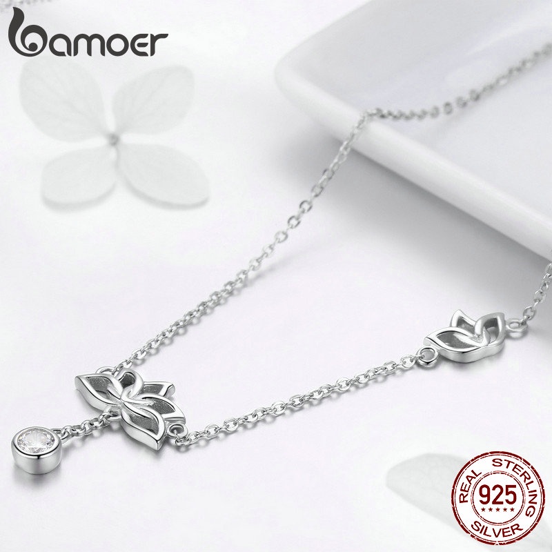Trang sức BAMOER bạc 925 phong cách hoa sen tùy chọn cho nữ ZHS067