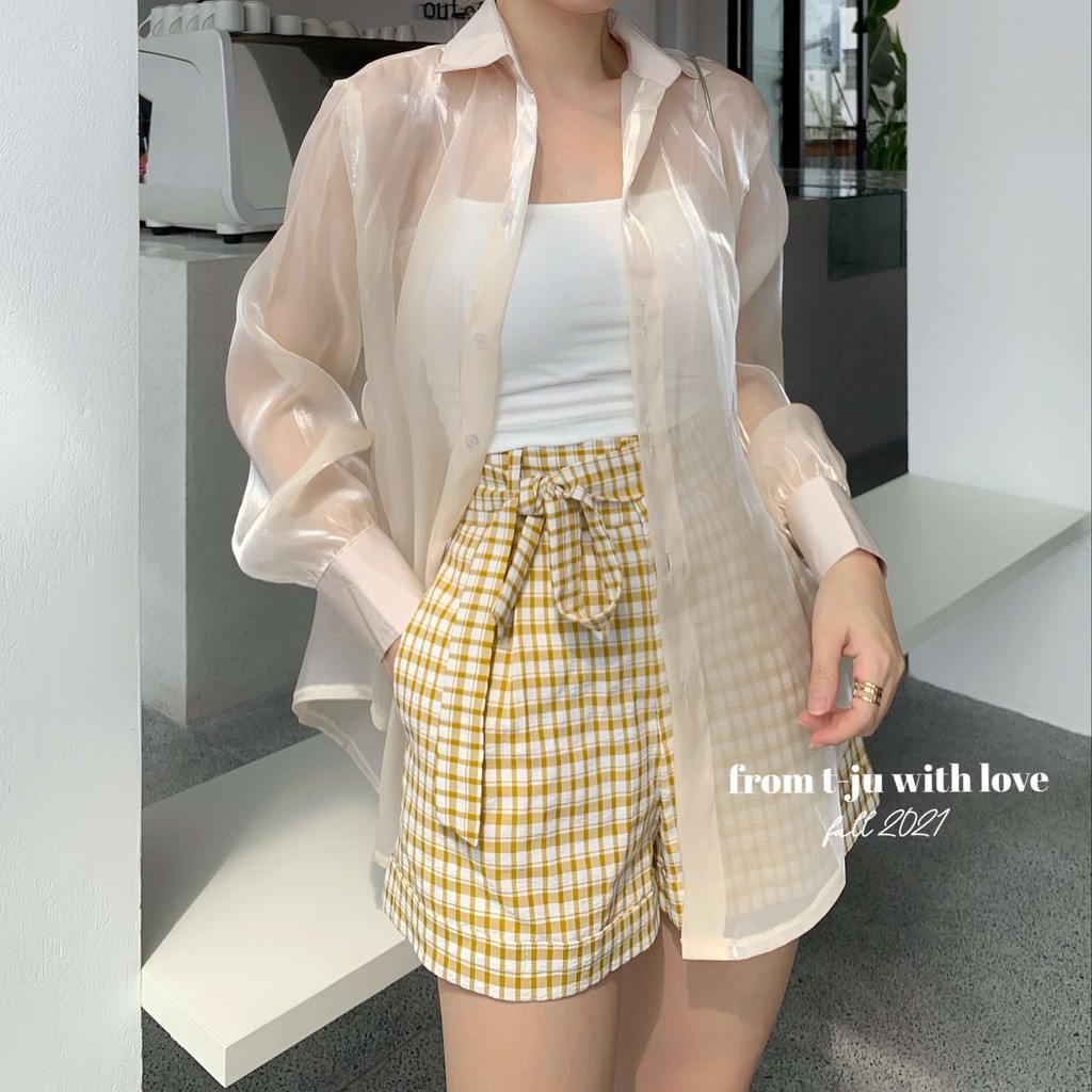 Quần sooc short dáng chữ A vải xốp nhẹ mát kẻ caro nhiều màu MERCI (TJU thiết kế)