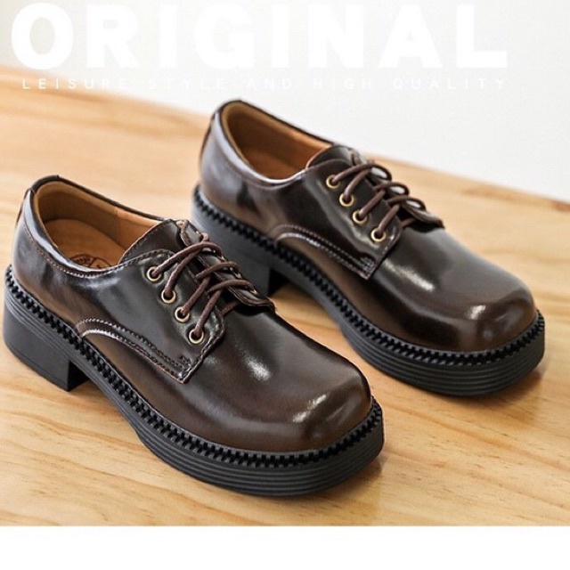 Giầy da thật nam nữ trơn dây buộc MZDL Original shoes