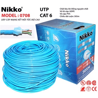 [Bán sỉ] Dây Cáp Mạng CAT6 Nikko 0708 Cuồn 305M ( Đồng Nguyên Chất )