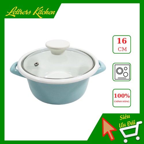 Nồi tráng men nhập khẩu cao cấp CHEFTINA, tông màu pastel, sử dụng bếp từ, kích thước 16cm