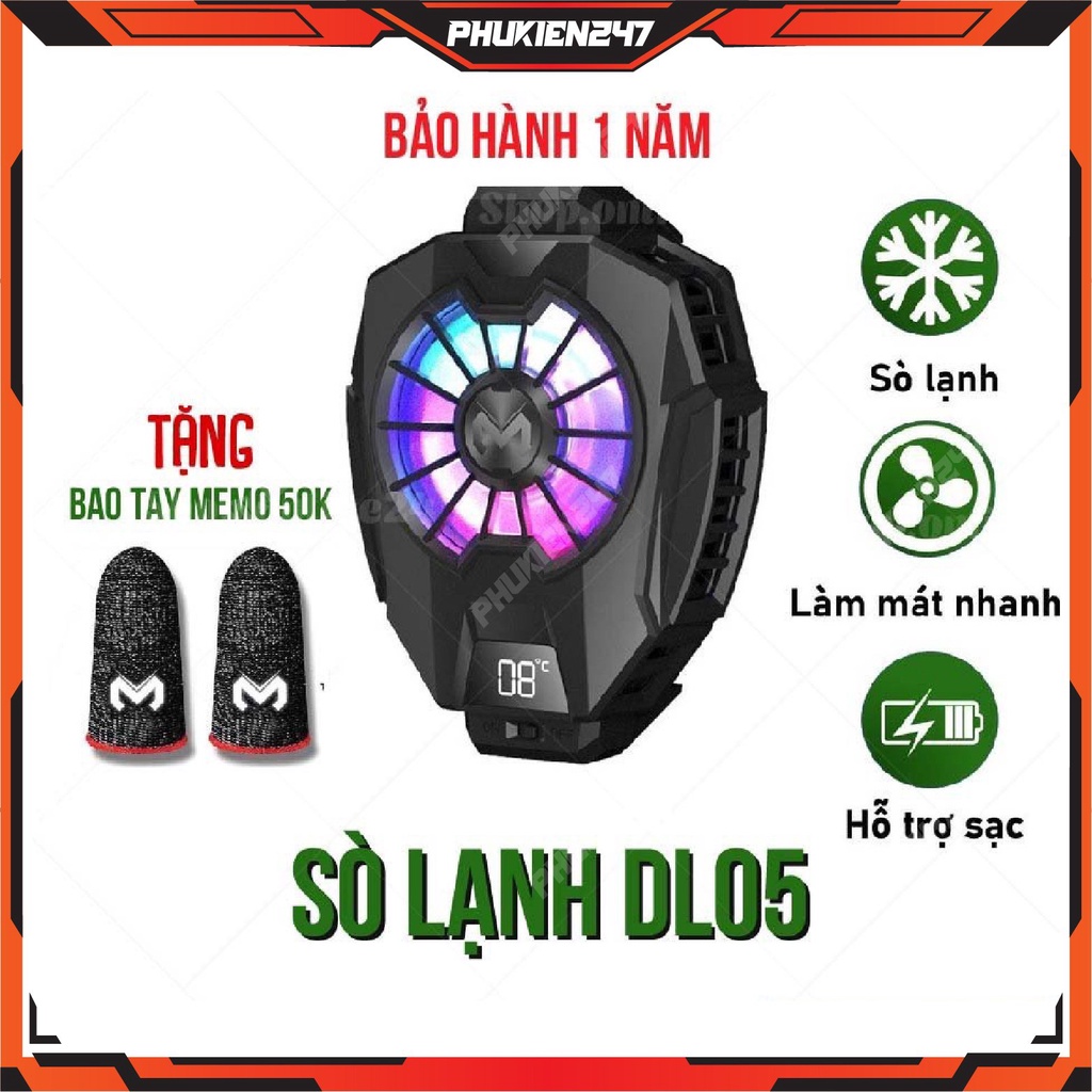 Quạt tản nhiệt điện thoại MEMO DL05 - Siêu lạnh, hiển thị nhiệt độ, LED RGB, Kẹp thu vào 2 chiều Bảo hành 12 tháng