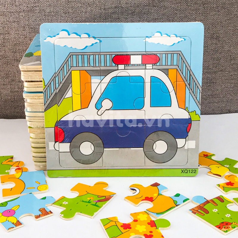 Combo 5 tranh ghép hình 9 miếng cho bé, đồ chơi thông minh ghép hình cho bé, size to 15x15Cm