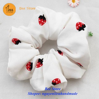 Vải may scrunchies, khăn bandana, khăn turban họa tiết dâu tây chấm bi