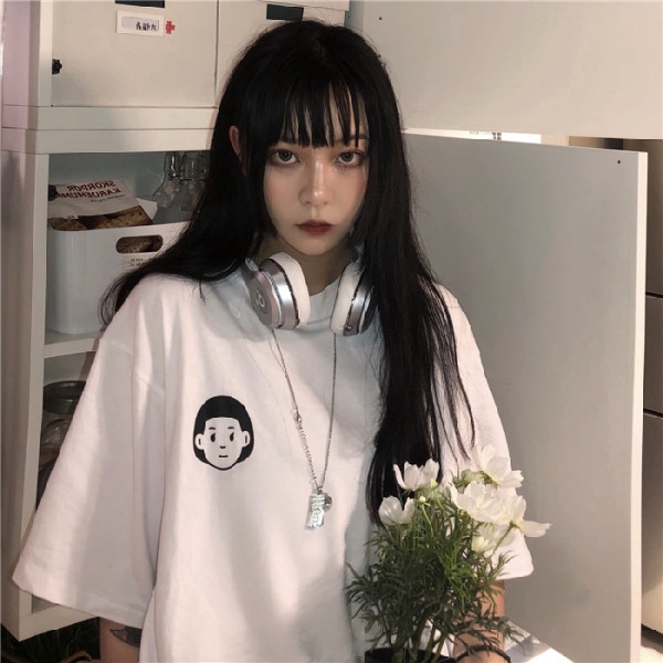 Áo thun tay ngắn dáng rộng in họa tiết hoạt hình thời trang mùa hè cho các cặp đôi