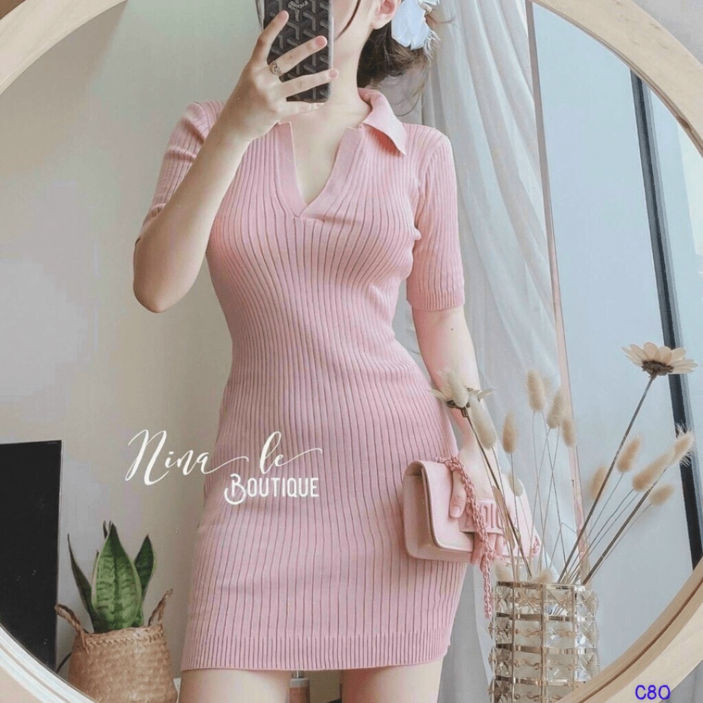 (Free Ship) SALE HỜI CHO CHỊ EM MẪU ĐẦM THUN GÂN CỔ BẺ DÁNG ÔM SIÊU HACK DÁNG UP Shop VLTN