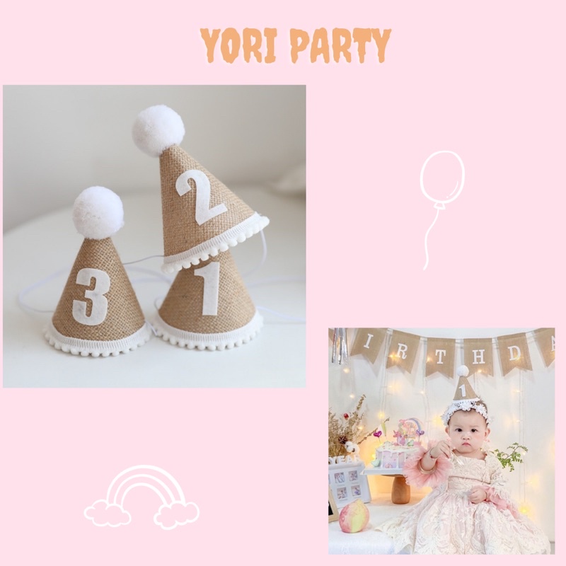 Nón Sinh Nhật Vải Bố Đáng Yêu Cho Bé từ 1-3 Tuổi, Nón Trang Trí Sinh Nhật - Yori Party