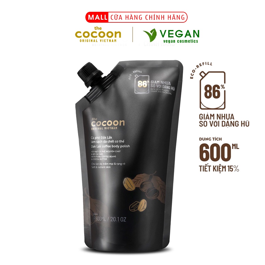 Big size Cà phê Đắk Lắk làm sạch da chết cơ thể cocoon 600ml thuần chay