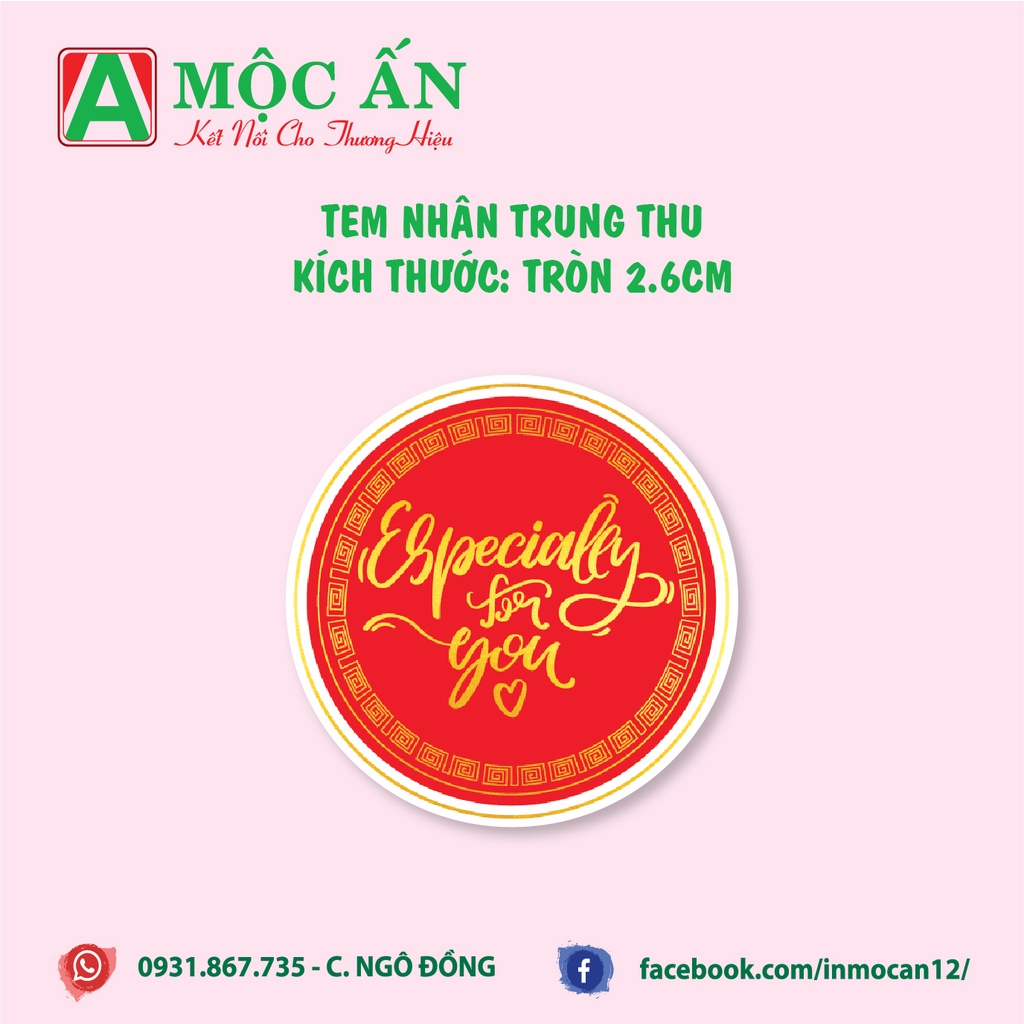 Tem Dán, Nhãn Dán Nhân Trung Thu - Hàng Sẵn,  Mẫu Tròn 2,5 cm, Cán Bóng Đẹp
