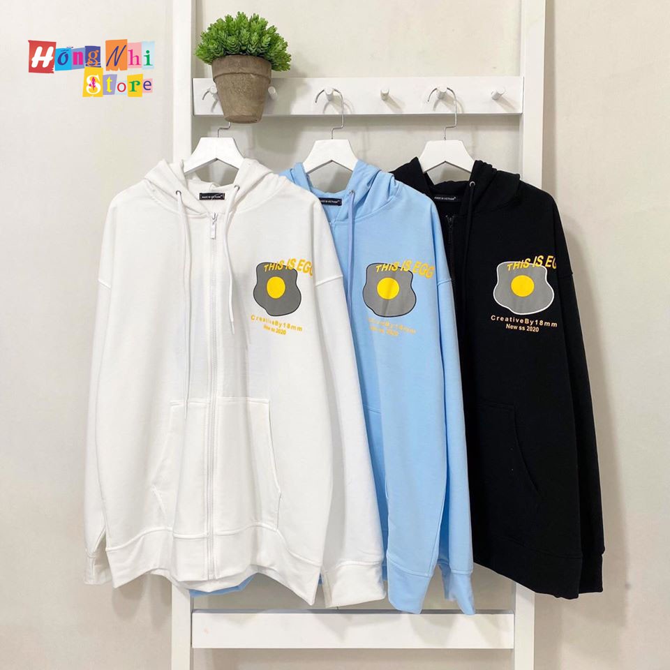 Áo Khoác Hoodie Zip In Hình Quả Trứng Ốp La Oversize Ulzzang Unisex Dáng Rộng - MM