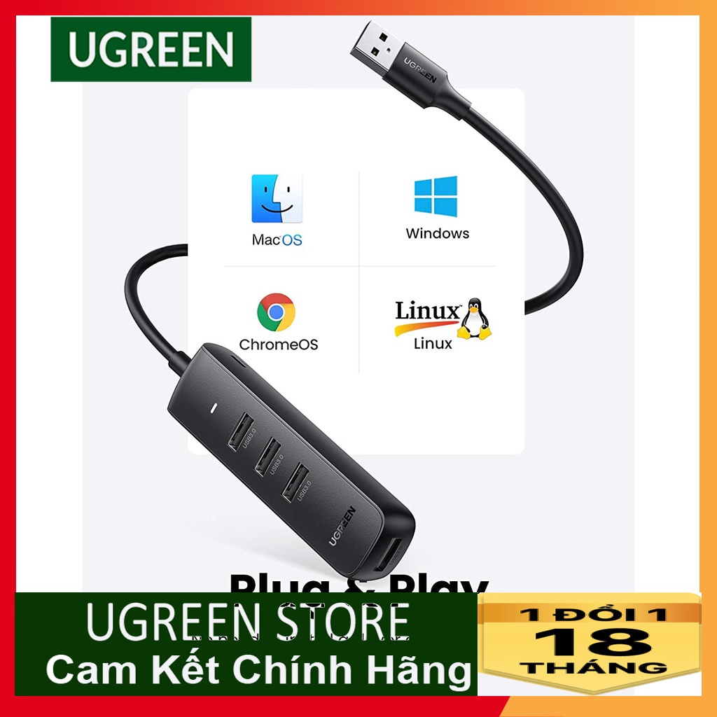 Bộ chia USB 3.0 1 ra 4 cổng Chính Hãng Ugreen 80657 Màu Đen CM146  Cao cấp