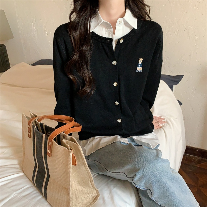 Xiaozhainv Áo Khoác cardigan Dệt Kim Dáng Ngắn Phong Cách retro Hàn Quốc Có 5 Màu Lựa Chọn