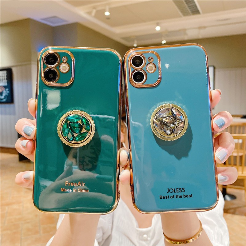 IPHONE 12 11 PRO MAX XS XR 8 7 6S PLUSỐp điện thoại dẻo tráng gương 6D siêu mỏng kèm giá đỡ chống rơi cho