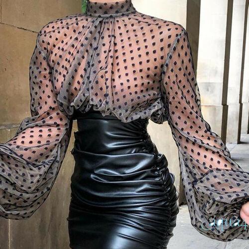 Áo Lưới Tay Dài Cổ Lọ Họa Tiết Chấm Bi Dành Cho Nữ