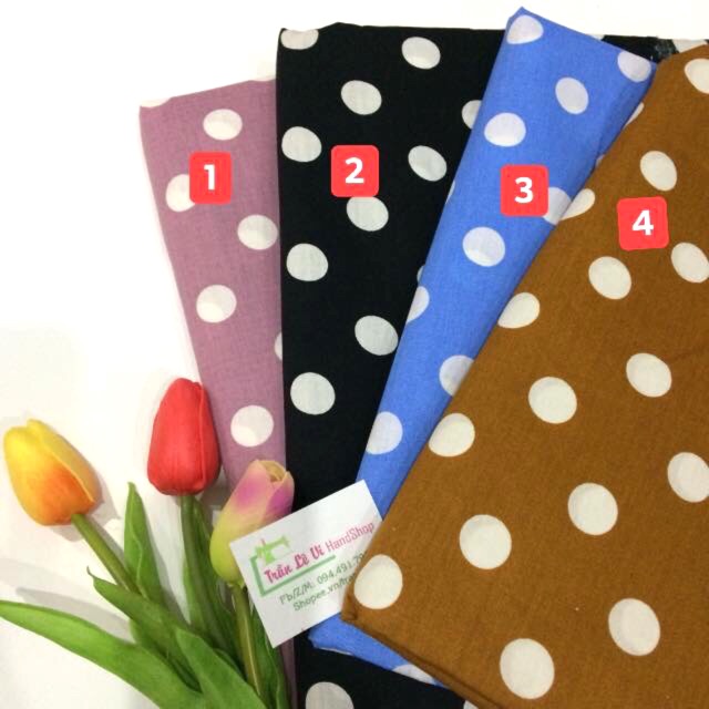 V219🌈 VẢI TWILL HOẠ TIẾT CHẤM BI MAY ĐỒ CHO DOLL, OBITSU, DIY, HANDMADE, QUILTING, SCRUNCHIES..