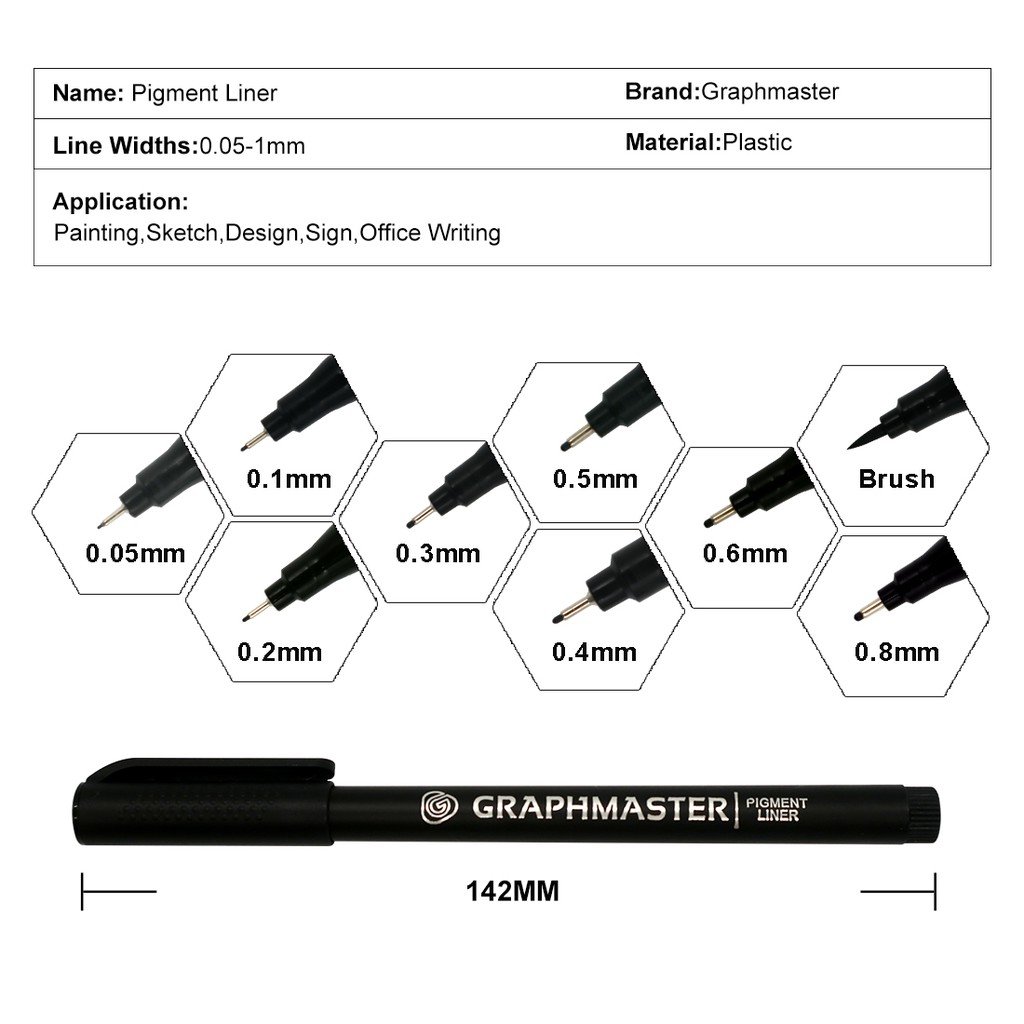 SeamiArt Set 3 / 6 / 9 Bút Vẽ Màu Đen Chống Nước Tiện Dụng