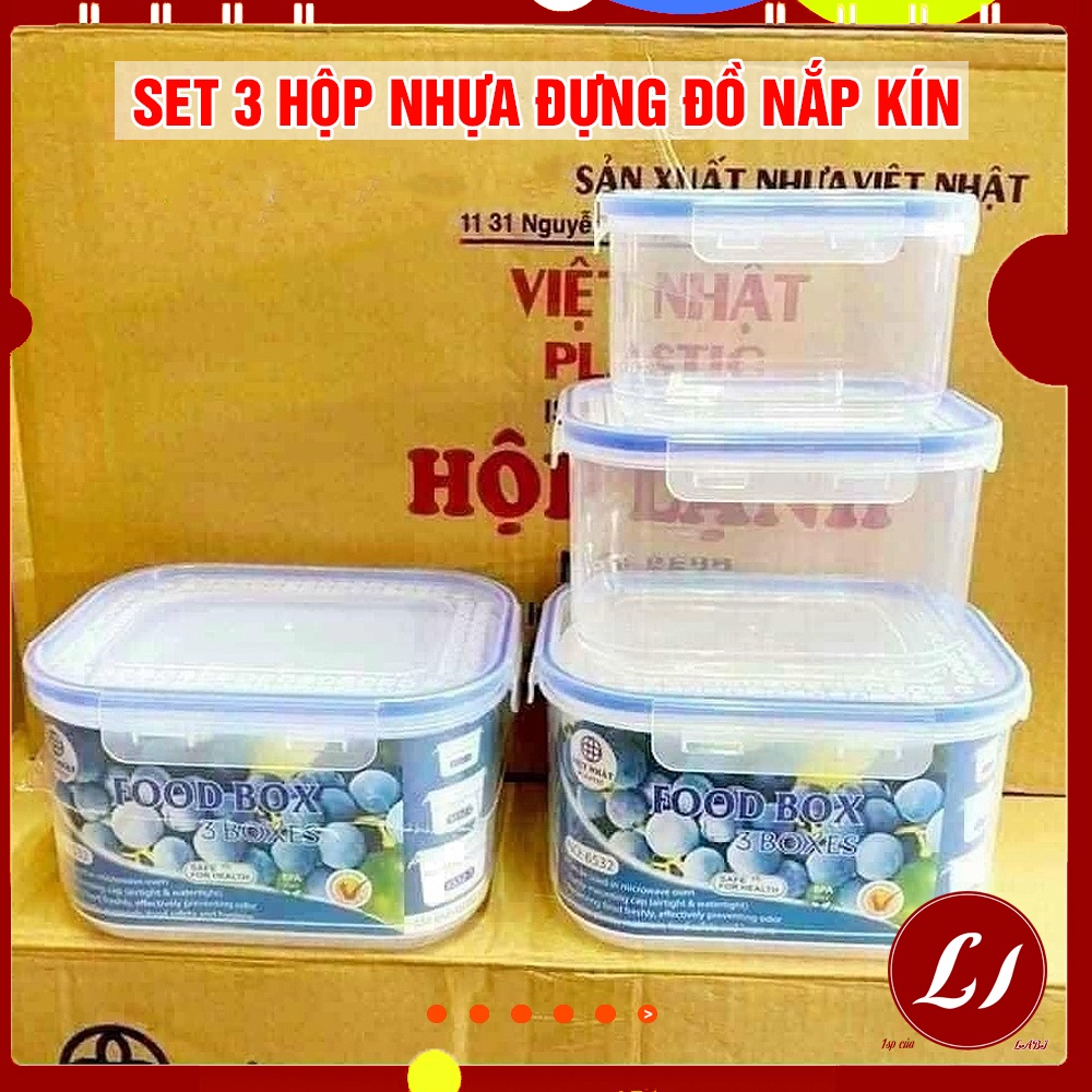 Set 3 Hộp nhựa Việt Nhật có nắp mút chống tràn tiện lợi