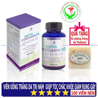 Viên uống Biotin Collagen 30 - Viên uống đẹp da, hỗ trợ mọc tóc Mediphar USA sản xuất chuẩn GMP - Hộp 100 viên nén